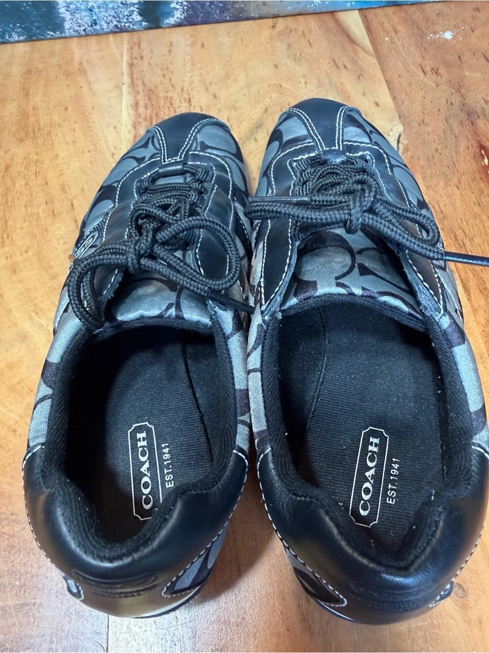 Coach Vintage Y2K Kirby Monogram Sateen Sneakers Black Gray‎ Size 7 EUC